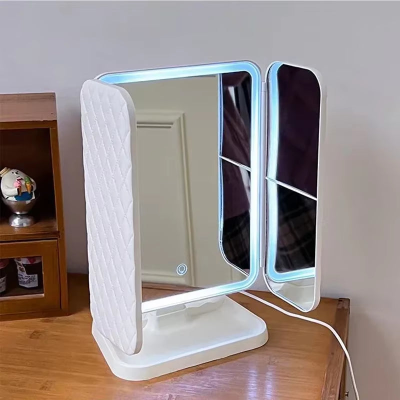 Espejo de maquillaje triple con luces LED, espejo de tocador para dormitorio, iluminación de belleza, luz de relleno con espejo de maquillaje complementario inteligente Tri