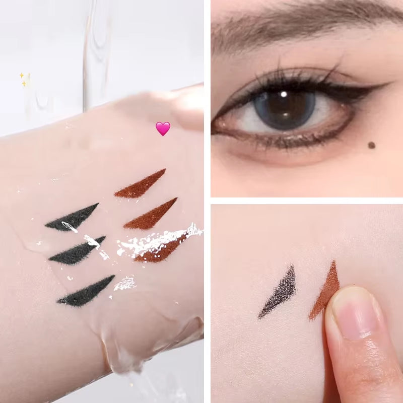 Delineador de ojos giratorio con sello integrado, negro y marrón, de doble punta, plantilla de ala, resistente al agua y a las manchas, bolígrafo líquido de larga duración.