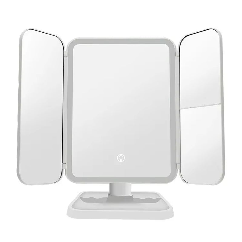 Espejo de maquillaje triple con luces LED, espejo de tocador para dormitorio, iluminación de belleza, luz de relleno con espejo de maquillaje complementario inteligente Tri
