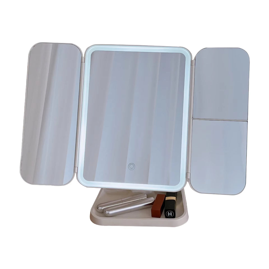 Espejo de maquillaje triple con luces LED, espejo de tocador para dormitorio, iluminación de belleza, luz de relleno con espejo de maquillaje complementario inteligente Tri