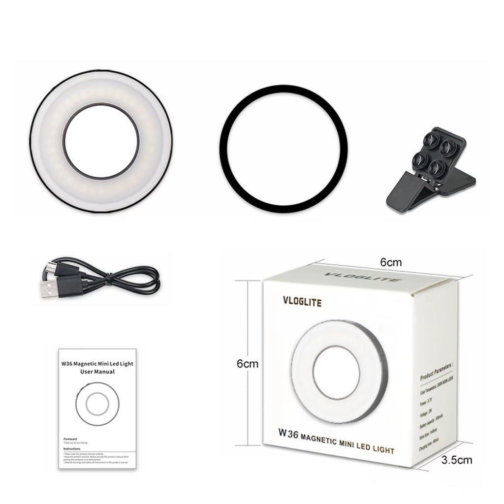 Mini luz de bolsillo magnética W36 para Móviles (series Magsafe), lámpara de luz LED con forma de cubo y clip para maquillaje y vlogs.